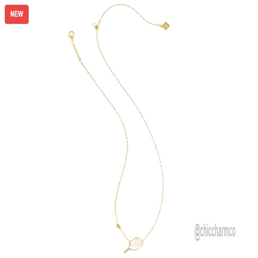 Gold Plated Pickleball Pendant Necklace, Mother of Pearl, Lobster Clasp - Picture 3 of 5